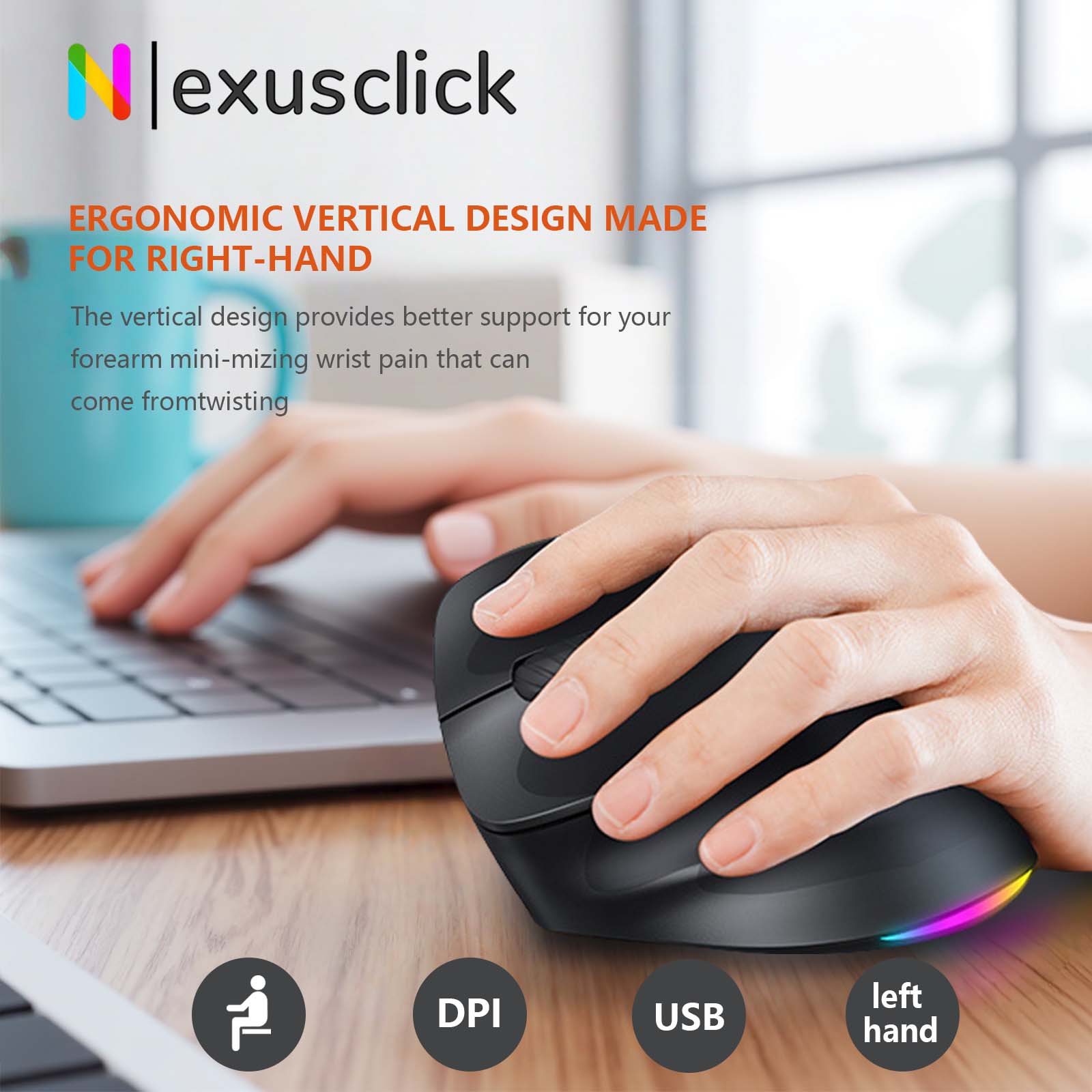 Ergonomic Mouse Vertical - Souris verticale ergonomique sans fil Bluetooth