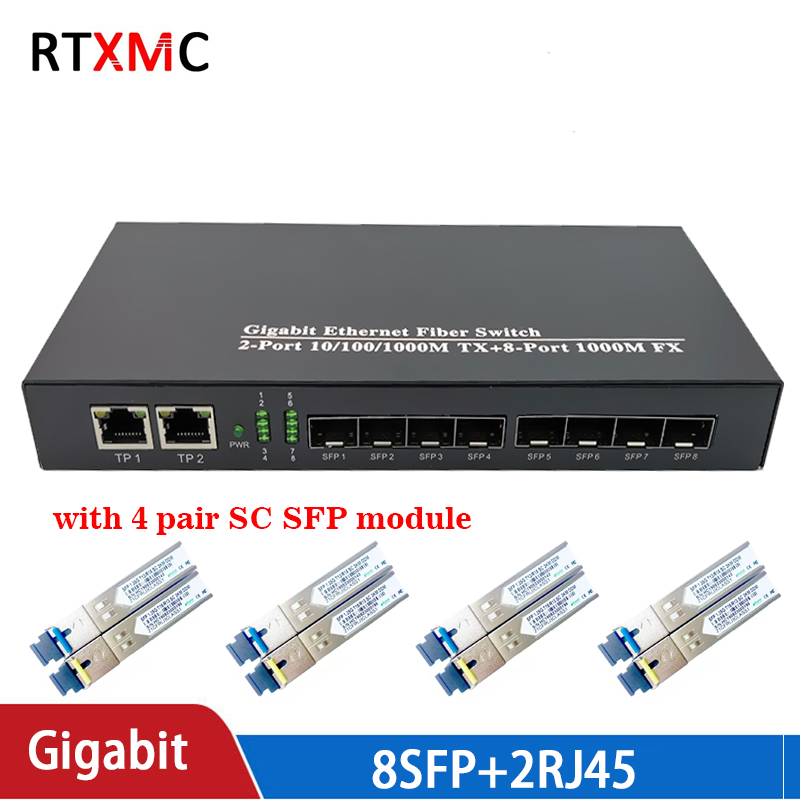 Ethernet Switch 8 Port - Commutateur Ethernet Gigabit 8SFP&2UTP, convertisseur de